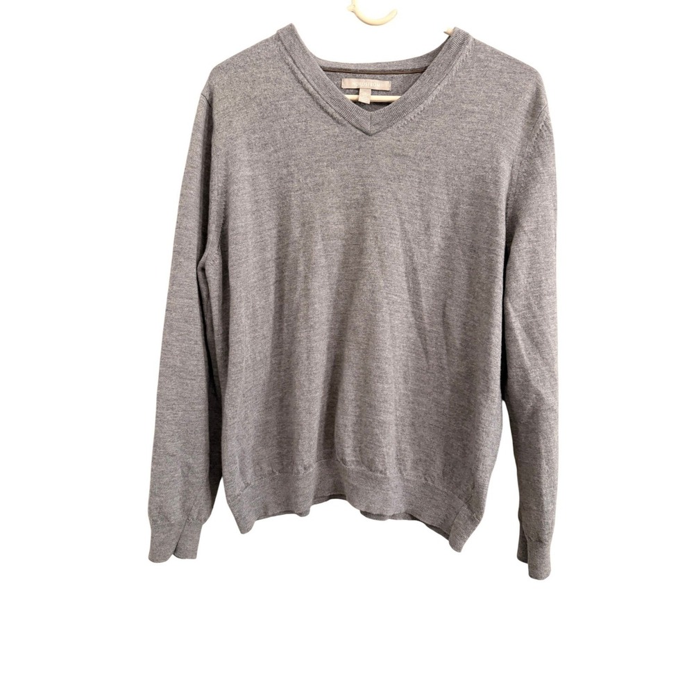 Nordstrom‎ V-Neck Sweater Mens XL Grey Extra Fine Merino Wool Long Sleeve
